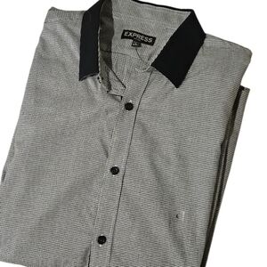 NEW! EXPRESS Men's Fine Houndstooth Checkered Long Sleeve Buttondown Shirt Large